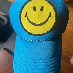 Aviator Nation Vintage Smiley Face Trucker Hat - bright blue